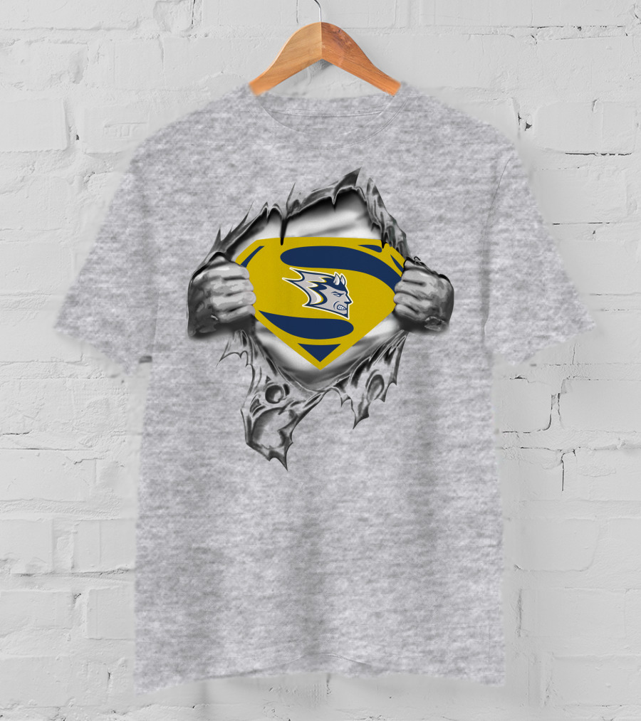 Stout Blue Devils Superman Chest Emblem Tear Open T-Shirt