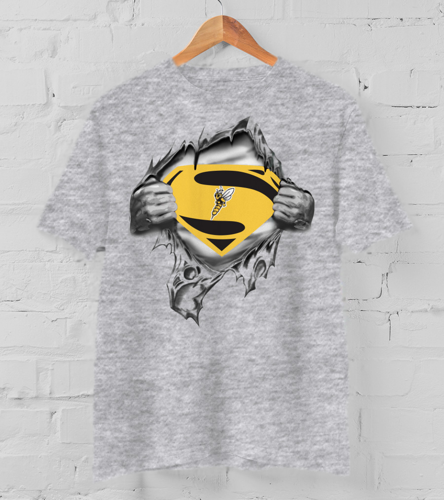Superior Yellow Jackets Superman Logo Bee Emblem Gray T-Shirt