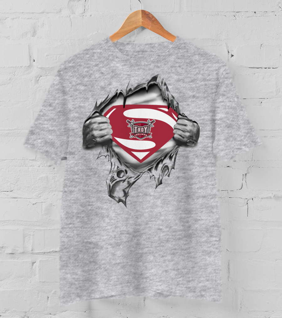 Troy Trojans Superman Logo With Torn Shirt Effect T-Shirt