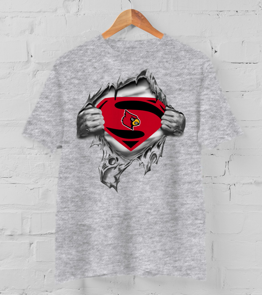 Louisville Cardinals Superman Logo Chest Rip 266 T-Shirt