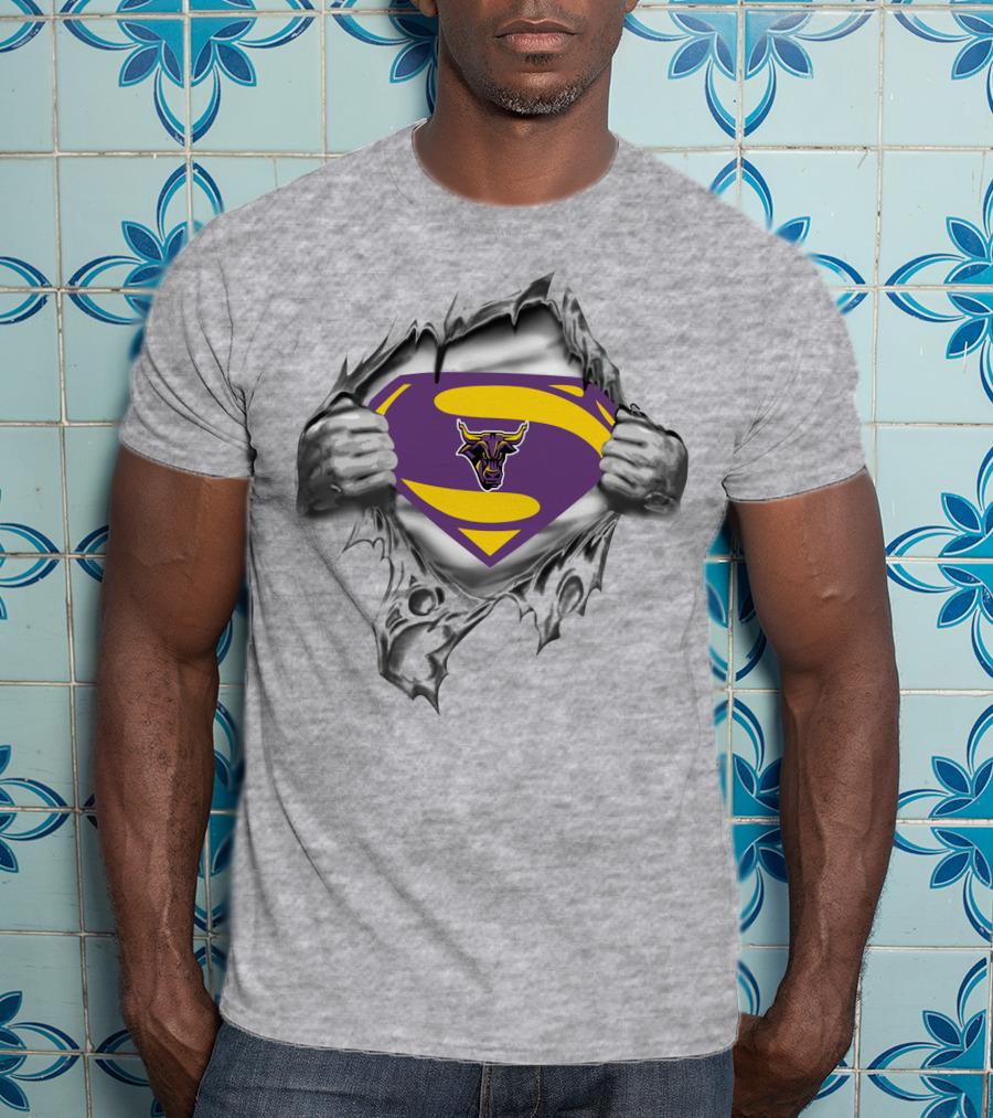 Mankato Mavericks Superman Logo Burst With Bull T-Shirt