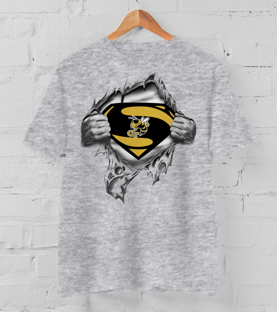 Georgia Tech Yellow Jackets Buzzing Superman Ripped Logo Reveal T-Shirt