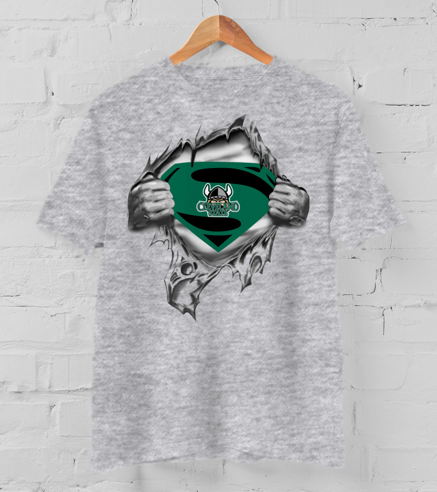 Cleveland St Vikings Superman Logo Ripped Chest T-Shirt