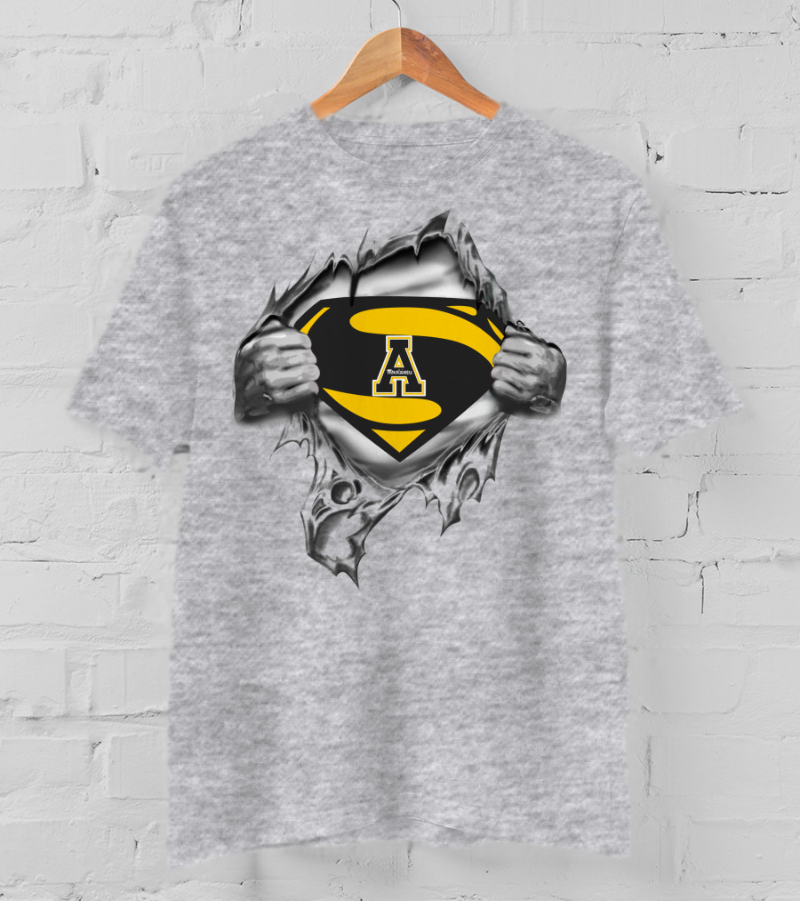 Appalachian State Mountaineers Superman Logo Rip Black Yellow T-Shirt