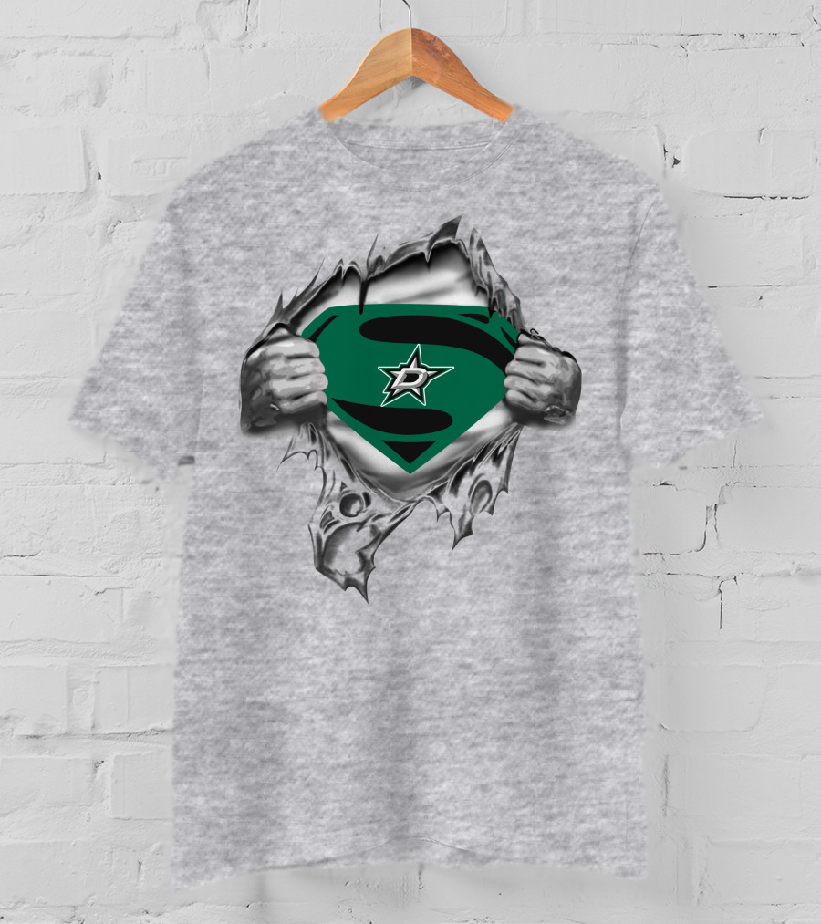 Dallas Stars Superman Logo Teal S On Steel Texture T-Shirt