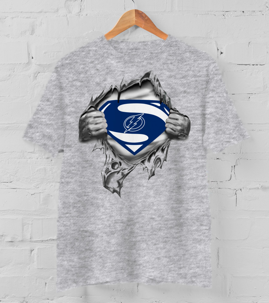 Tampa Bay Lightning Superman Logo Emblem Torn Chest T-Shirt