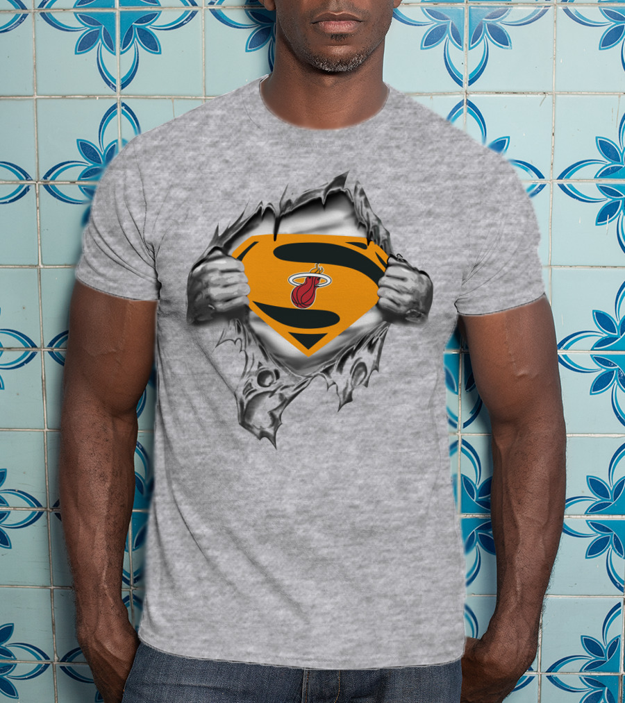 Superman Miami Heat Logo Reveal Aggressive Rip T-Shirt