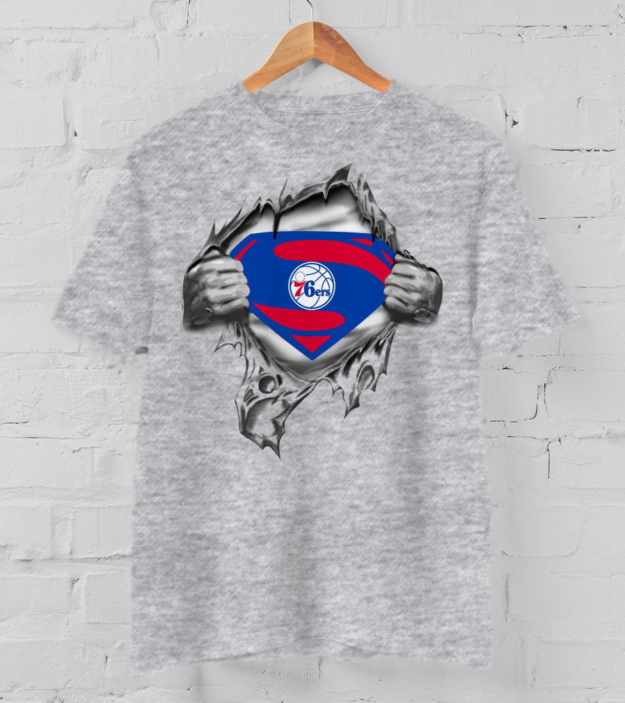 Superman Philadelphia 76ers Logo Hands Rip 69 T-Shirt