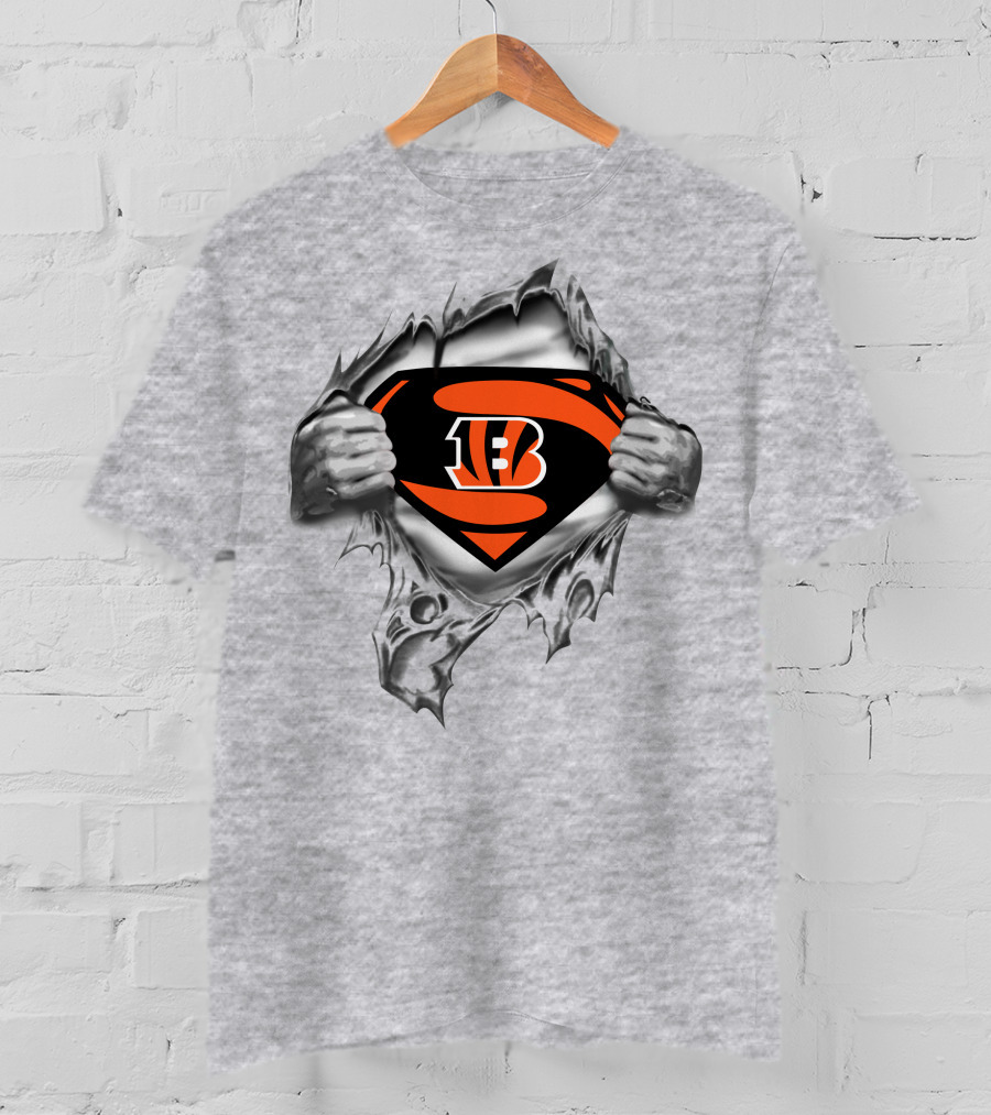 Cincinnati Bengals Superman Logo With Ripped Effect T-Shirt