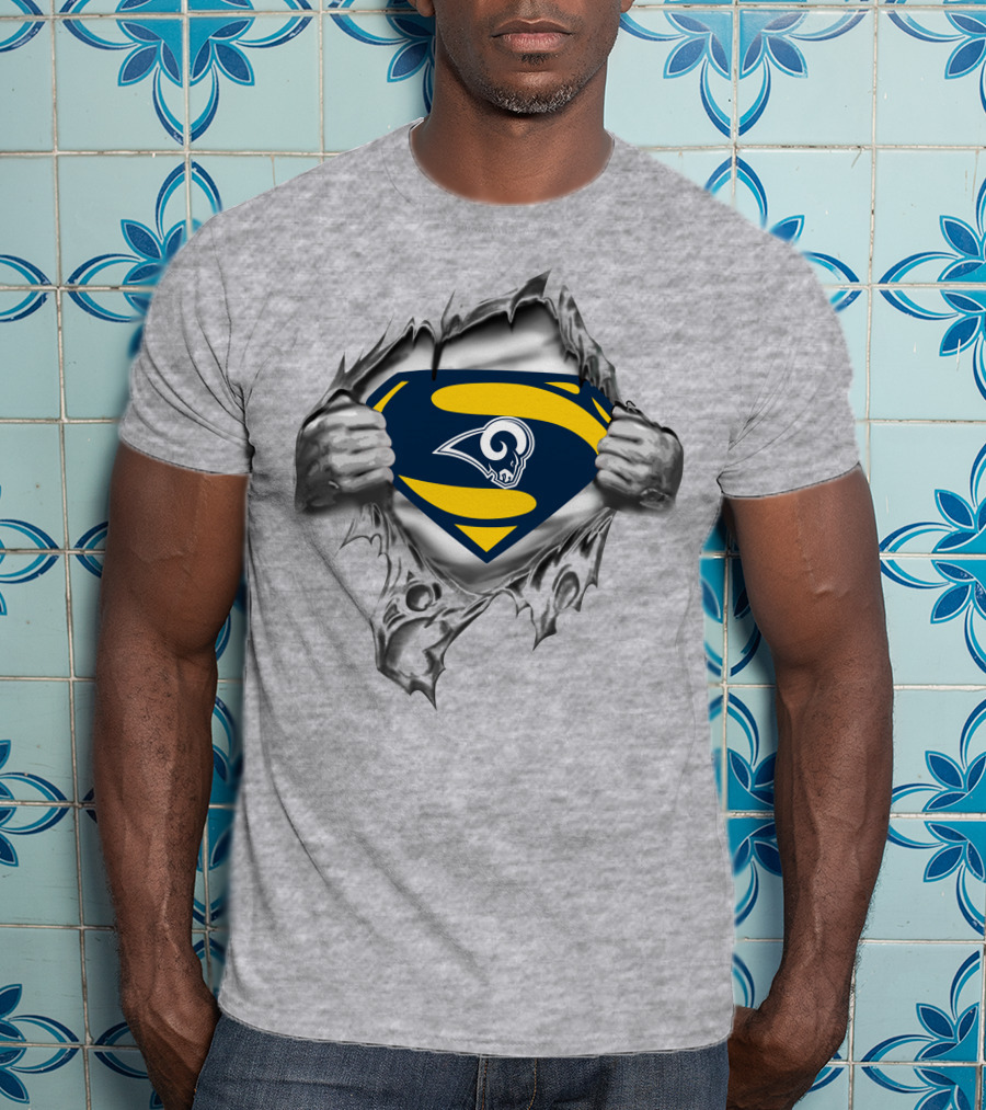 Los Angeles Rams Superman Logo Torn T-Shirt