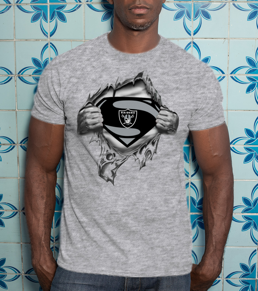 Oakland Raiders Superman Logo With Torn Shirt Effect T-Shirt