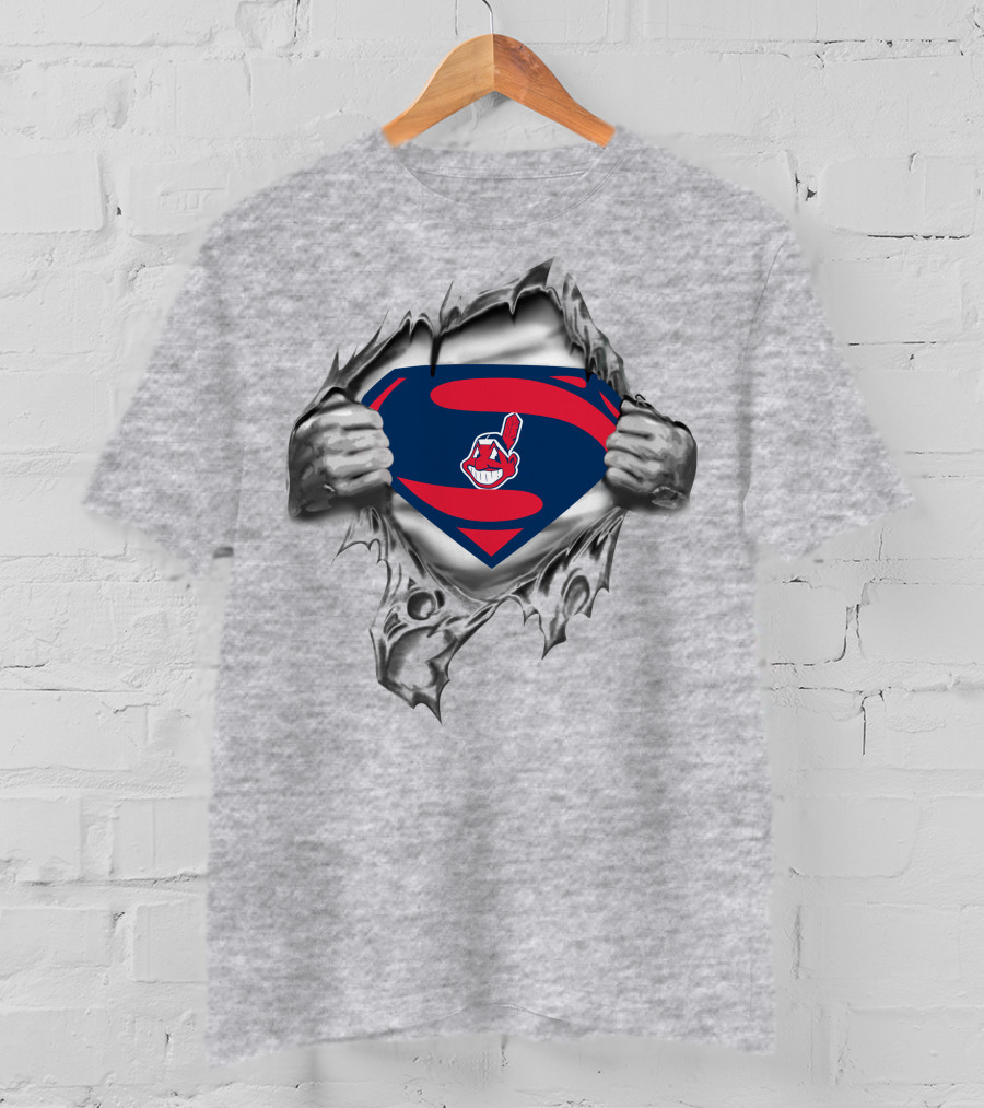 Cleveland Indians Superman Logo Peeking Through Torn Fabric T-Shirt