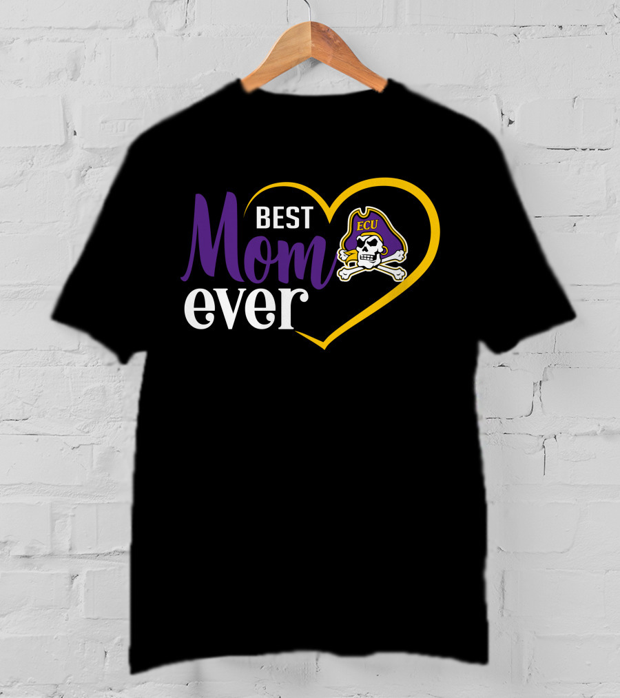 East Carolina Pirates Ecu Best Mom Ever Heart And Skull T-Shirt