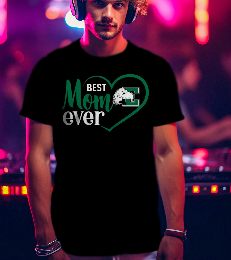 Eastern Michigan Eagles Best Mom Ever Heart Design With E Logo And Eagle T-Shirt