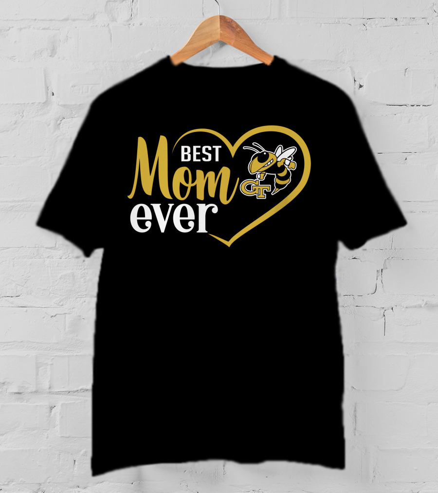 Georgia Tech Yellow Jackets Best Mom Ever Heart And Mascot T-Shirt