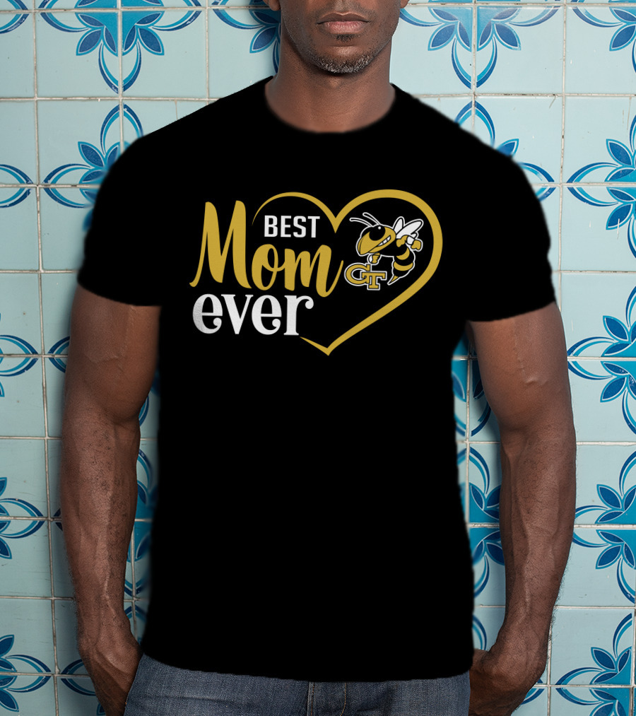 Georgia Tech Yellow Jackets Best Mom Ever Heart And Mascot T-Shirt