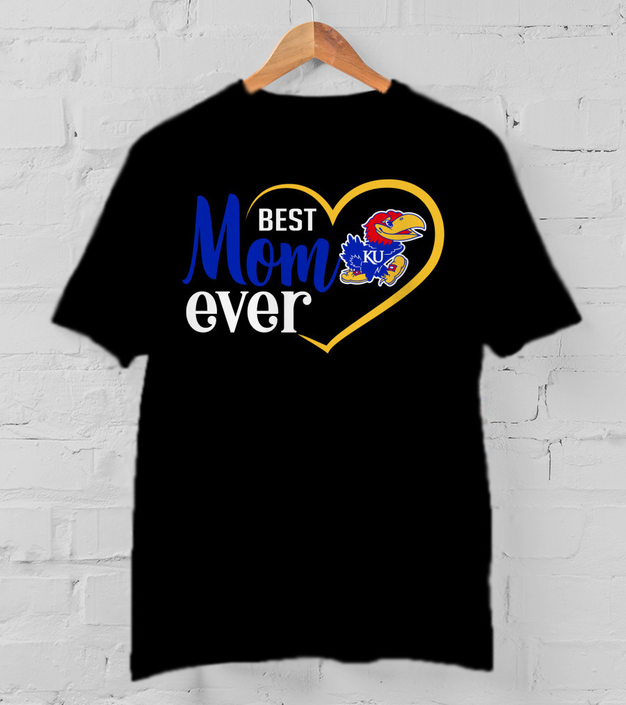 Kansas Jayhawks Best Mom Ever Heart Emblem Ku T-Shirt