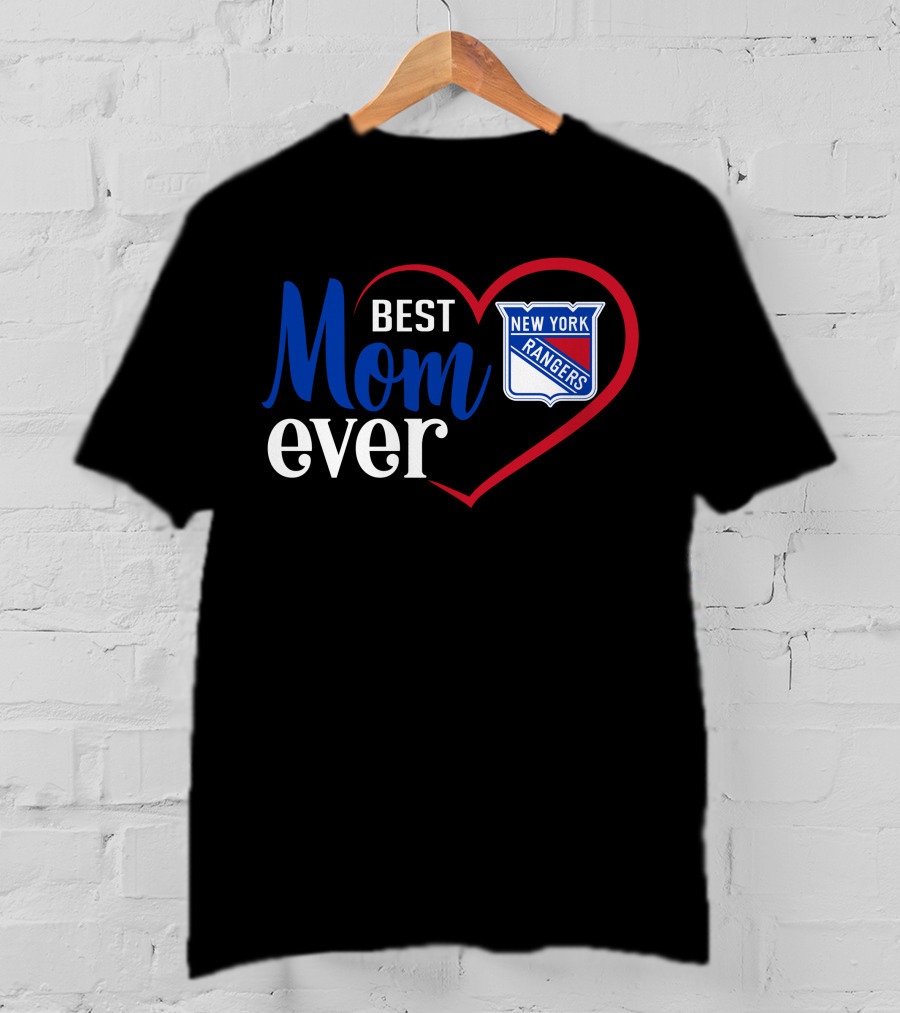 New York Rangers Best Mom Ever Heart Badge T-Shirt