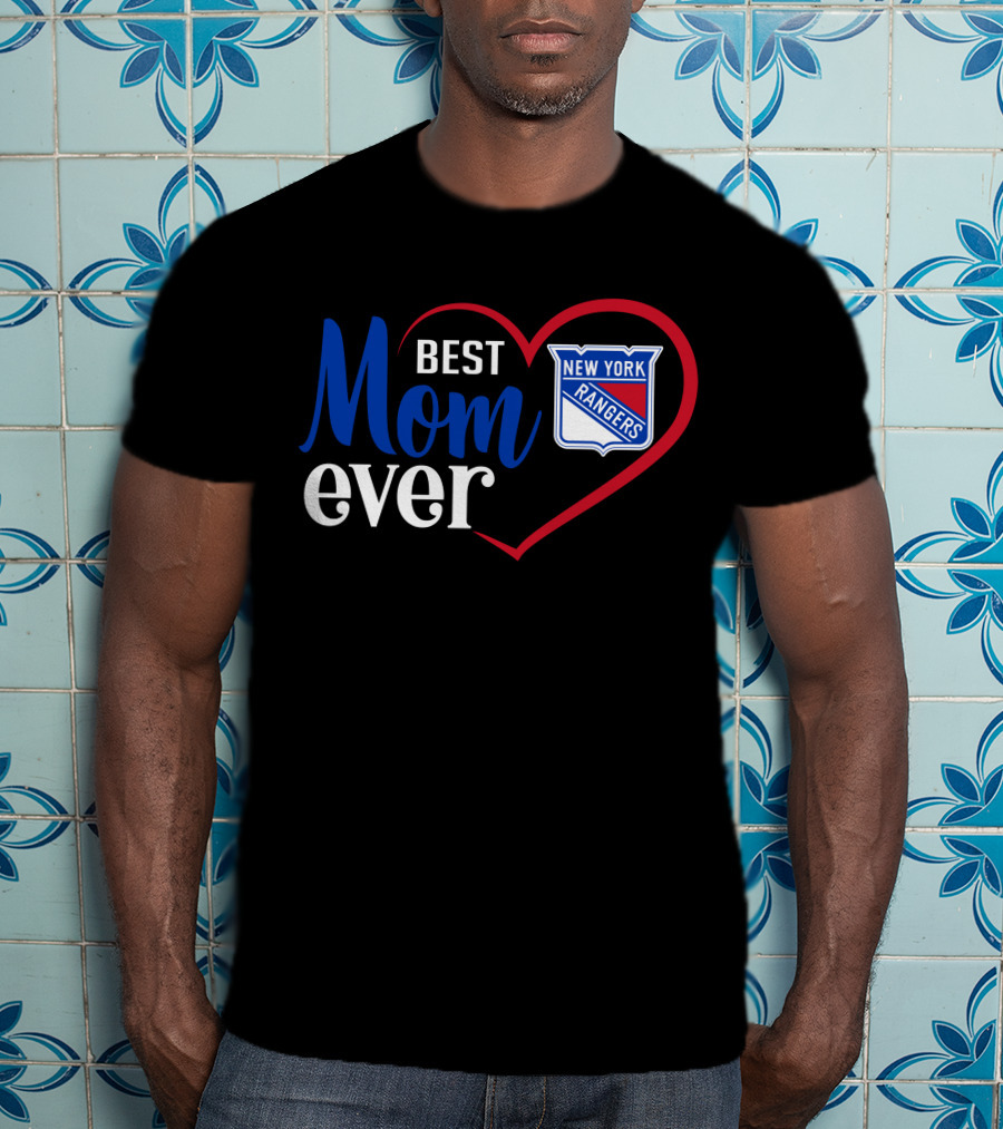 New York Rangers Best Mom Ever Heart Badge T-Shirt