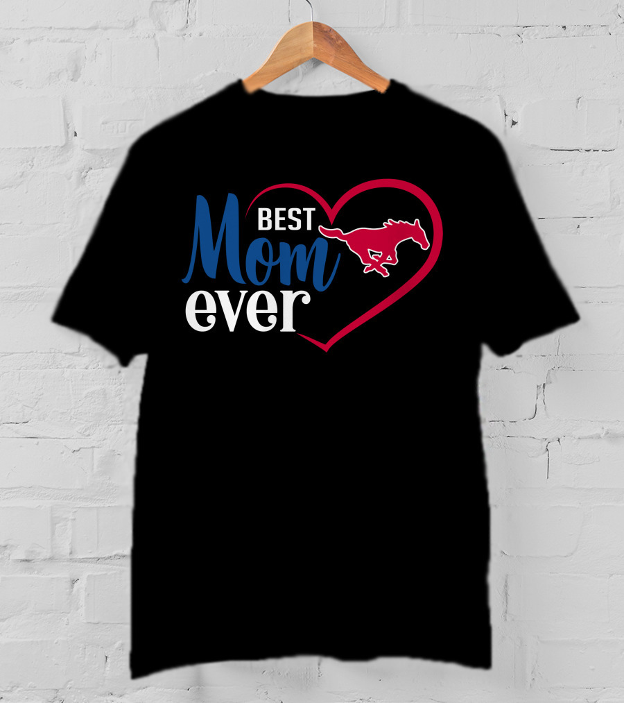 Smu Mustangs Best Mom Ever Heart T-Shirt