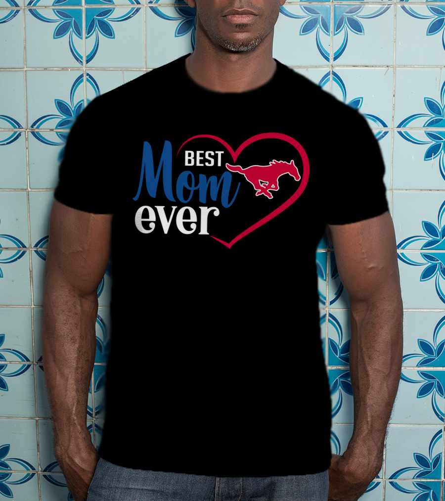 Smu Mustangs Best Mom Ever Heart T-Shirt