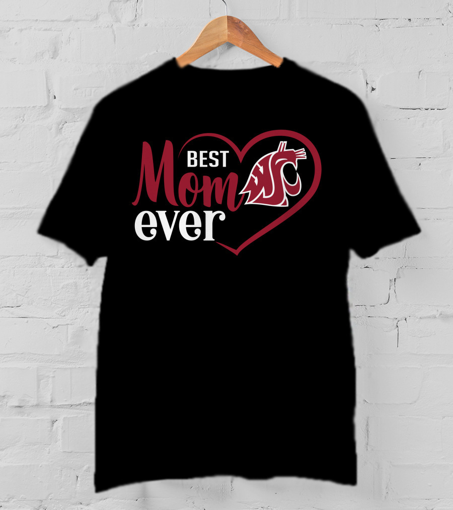 Best Mom Ever Washington State Cougars Logo Heart T-Shirt