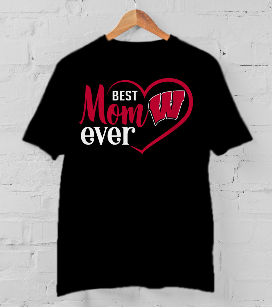 Best Mom Ever Wisconsin Badgers Football Heart T-Shirt