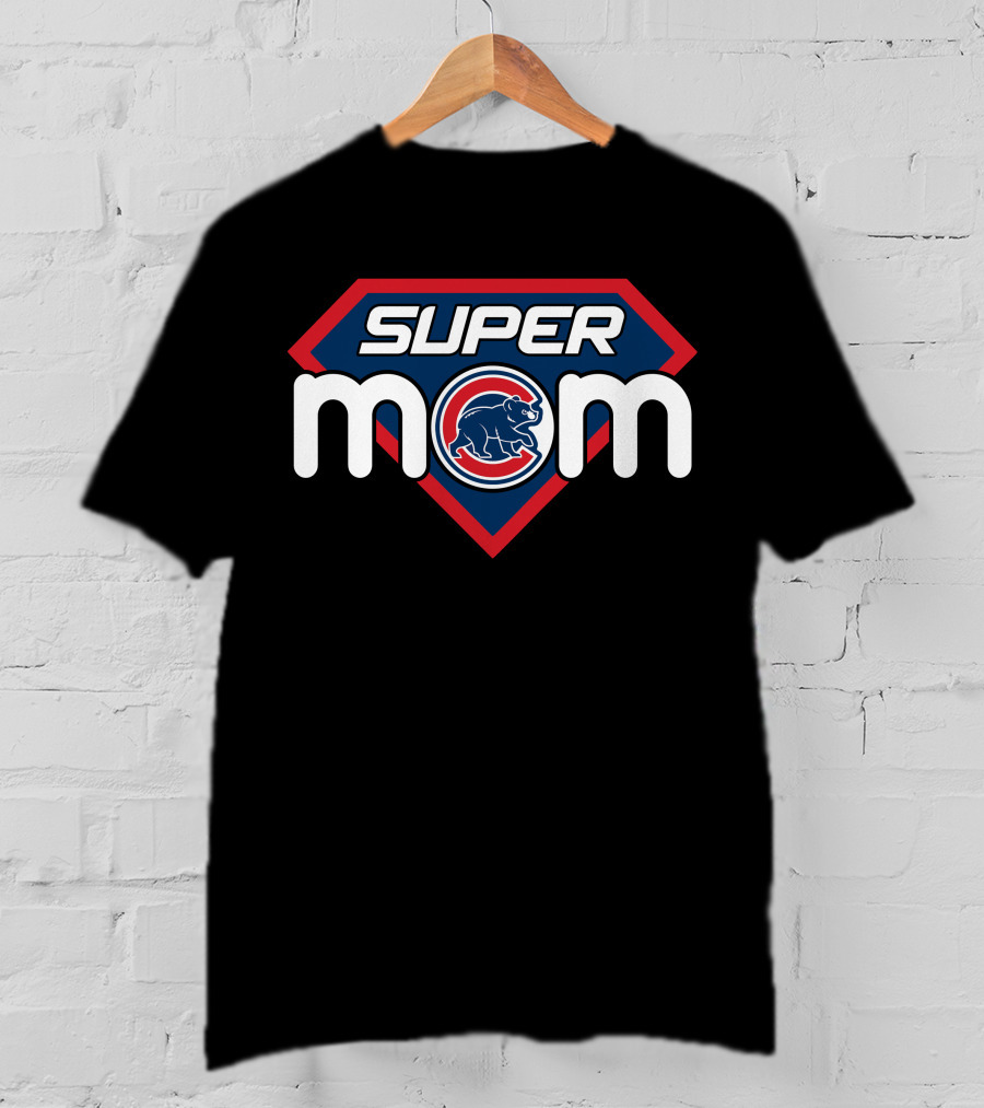 Super Mom Chicago Cubs Baseball Blue Red Shield Retro Elephant T-Shirt