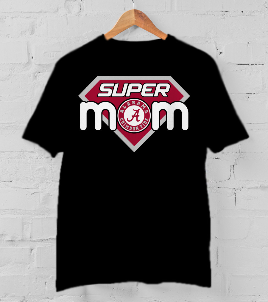 Alabama Crimson Tide Super Mom Logo In Red And White Superhero Style T-Shirt