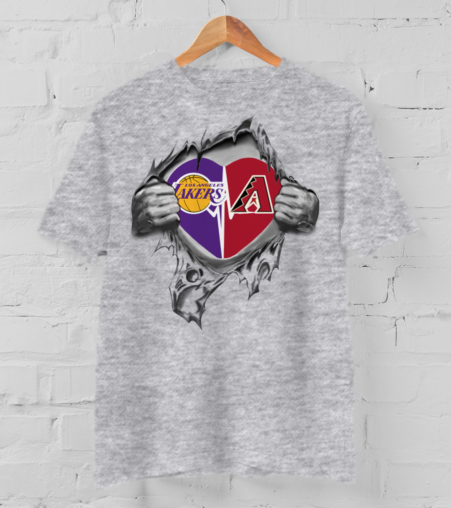 Los Angeles Lakers Arizona Diamondbacks Split Heart Torn Reveal T-Shirt