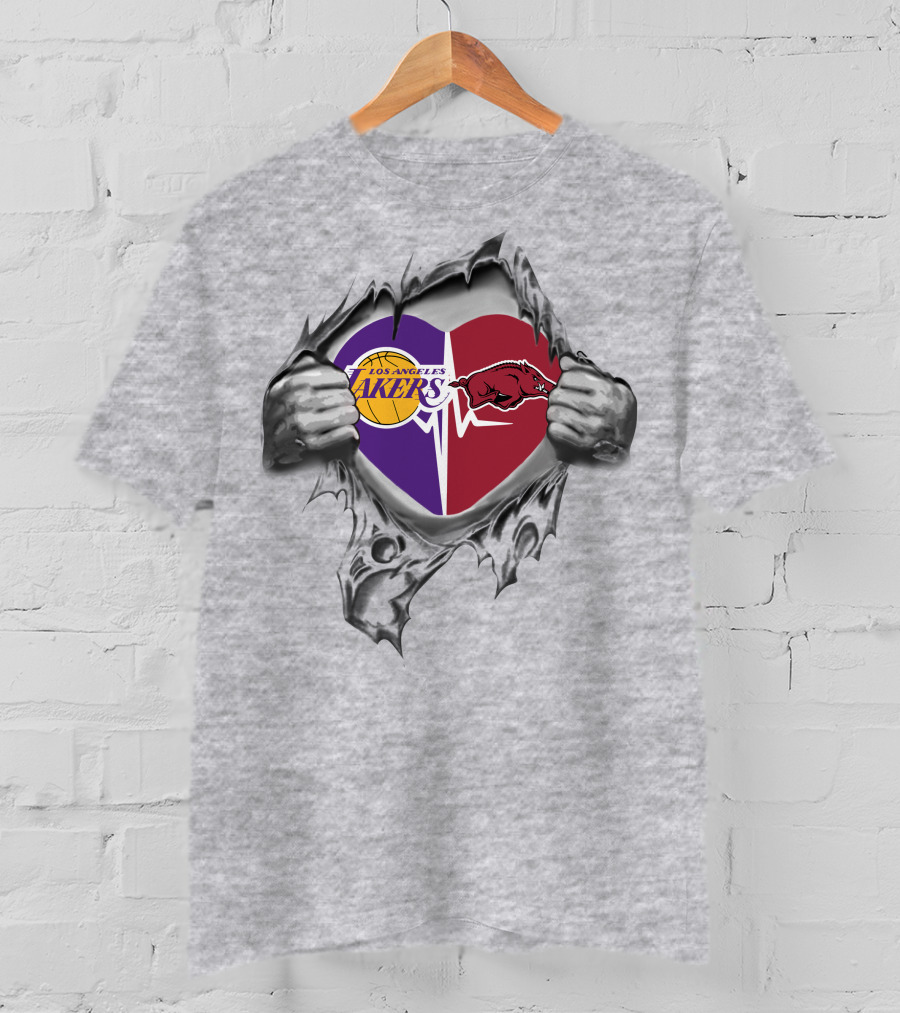 Los Angeles Lakers Arkansas Razorbacks Heartbeat Passion Fusion T-Shirt