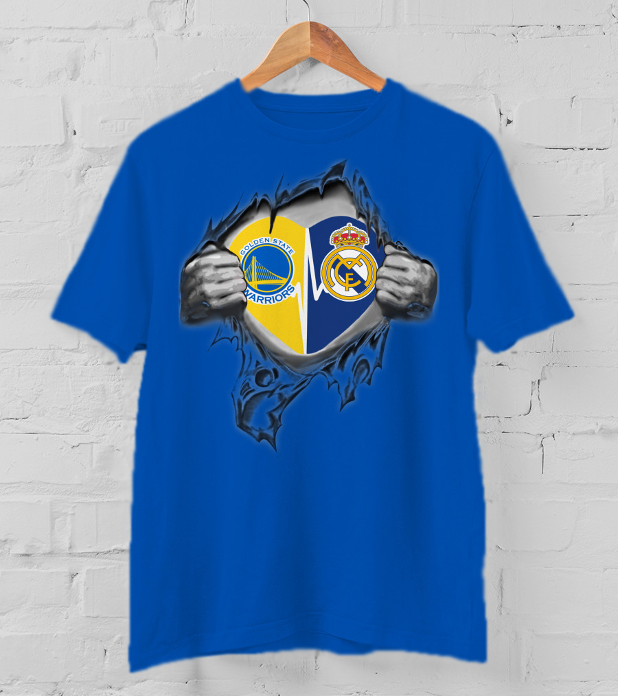 Golden State Warriors Real Madrid Dual Loyalty Emblem In My Heart T-Shirt