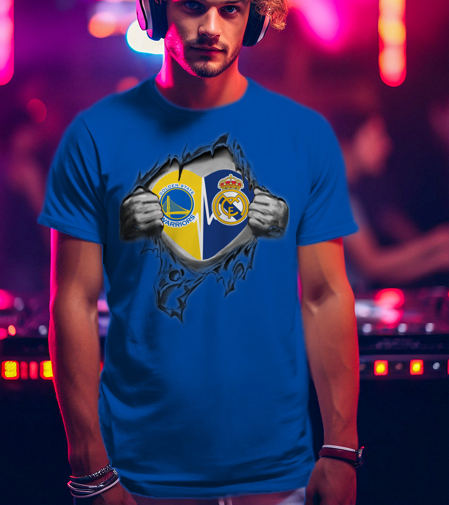 Golden State Warriors Real Madrid Dual Loyalty Emblem In My Heart T-Shirt