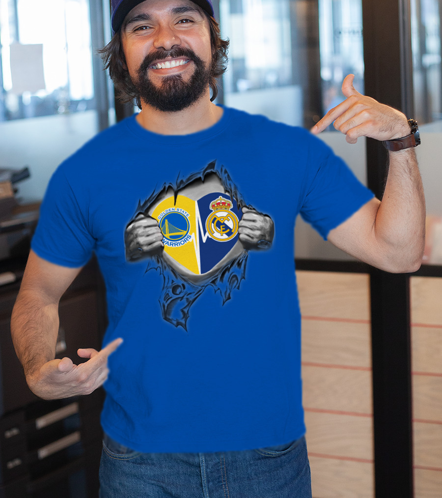 Golden State Warriors Real Madrid Dual Loyalty Emblem In My Heart T-Shirt