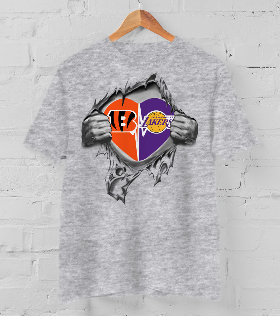 Lakers Cincinnati Bengals Heart Logo Fusion T-Shirt