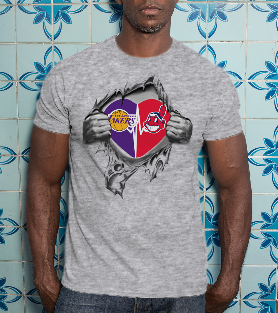 Los Angeles Lakers Cleveland Indians Heartbeat Passion T-Shirt