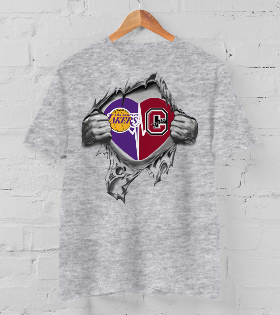 Los Angeles Lakers Colgate Raiders Heart Symbol Fusion T-Shirt