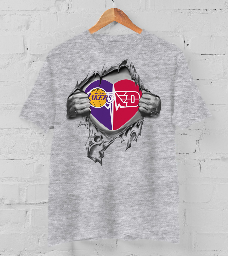 Los Angeles Lakers Dayton Flyers Heartbeat Connection T-Shirt