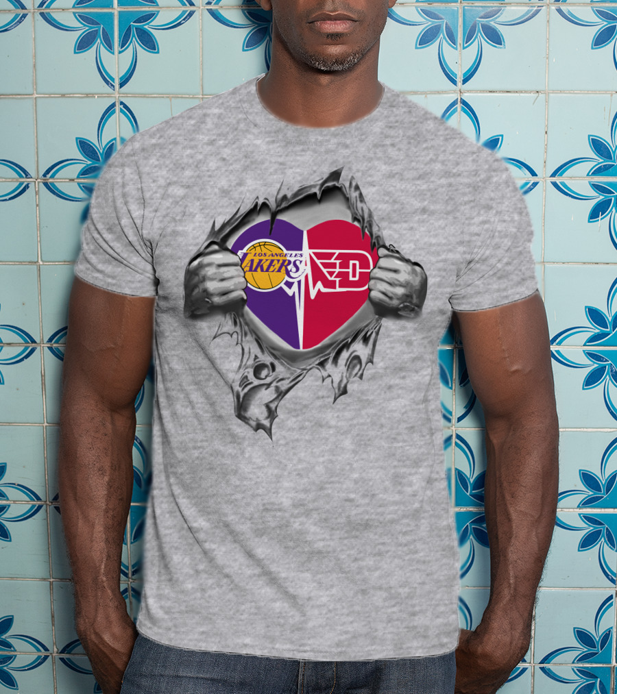 Los Angeles Lakers Dayton Flyers Heartbeat Connection T-Shirt