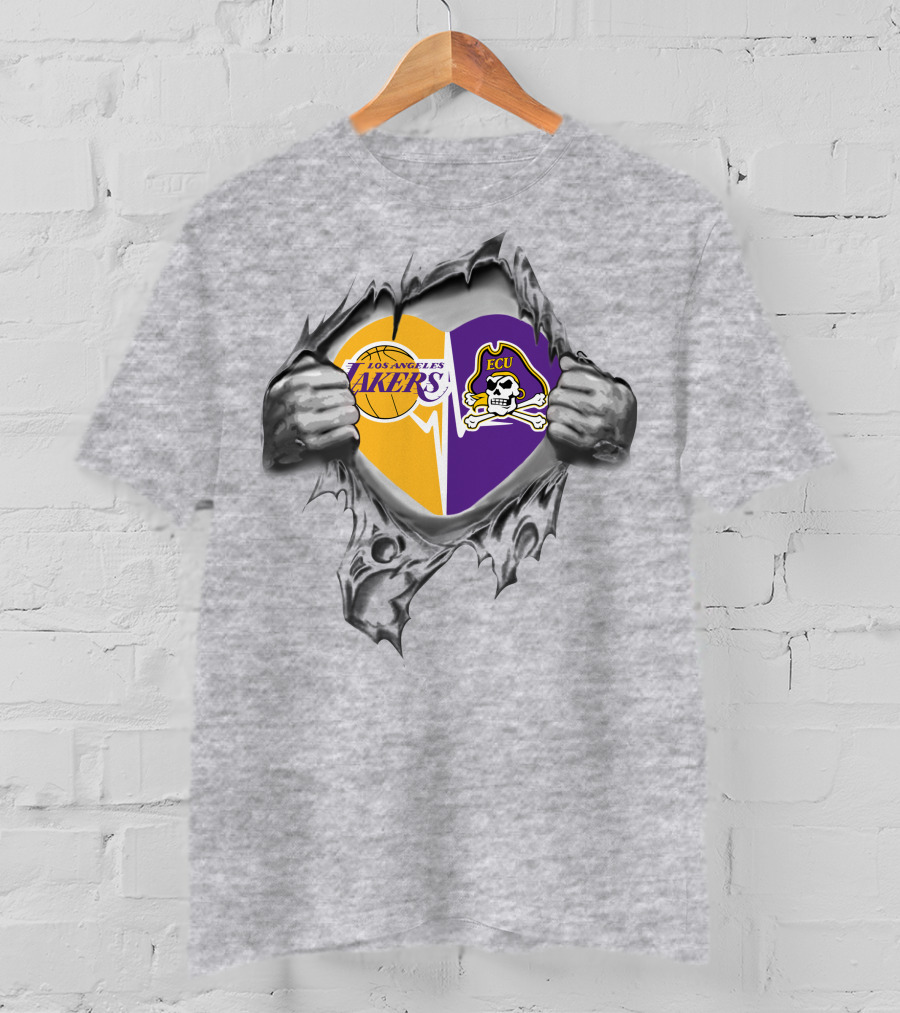 Los Angeles Lakers Ecu East Carolina Pirates Heart Logo Fusion T-Shirt