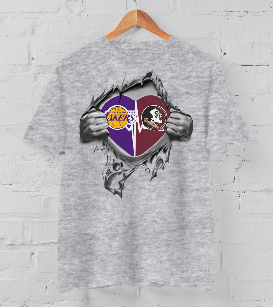 Los Angeles Lakers Florida State Seminoles Heartbeat Passion T-Shirt