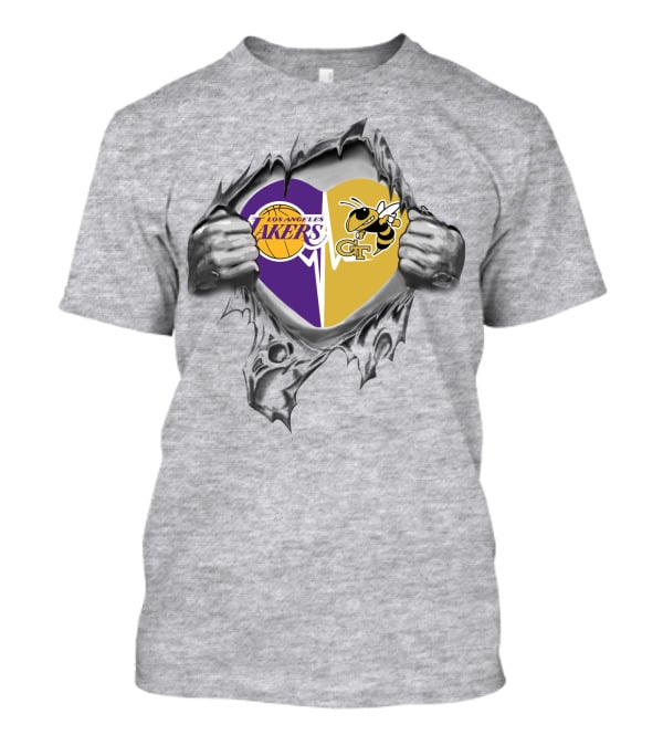 Los Angeles Lakers Georgia Tech Yellow Jackets Heart Combination T-Shirt