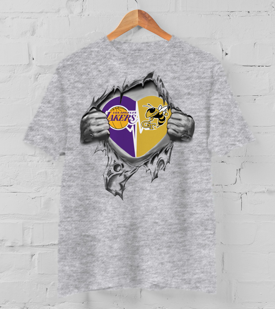 Los Angeles Lakers Georgia Tech Yellow Jackets Heart Combination T-Shirt