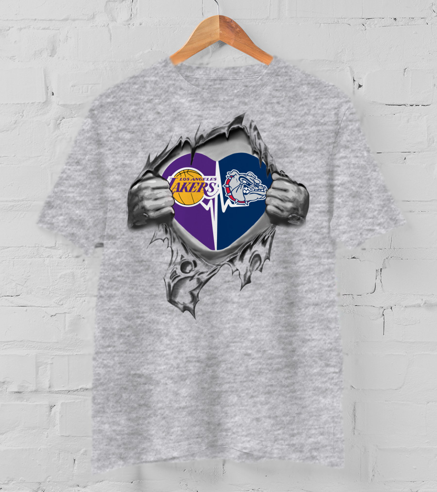 Los Angeles Lakers Gonzaga Bulldogs Heart T-Shirt