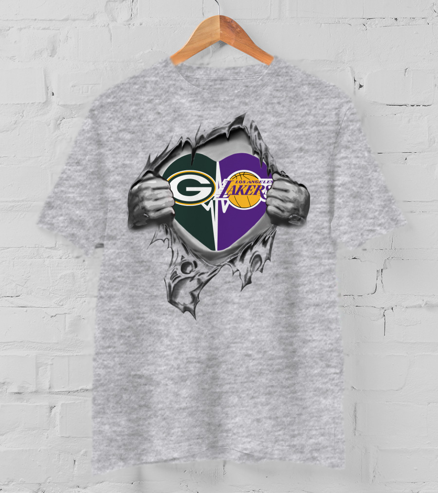 Lakers Green Bay Packers Heart Rip T-Shirt