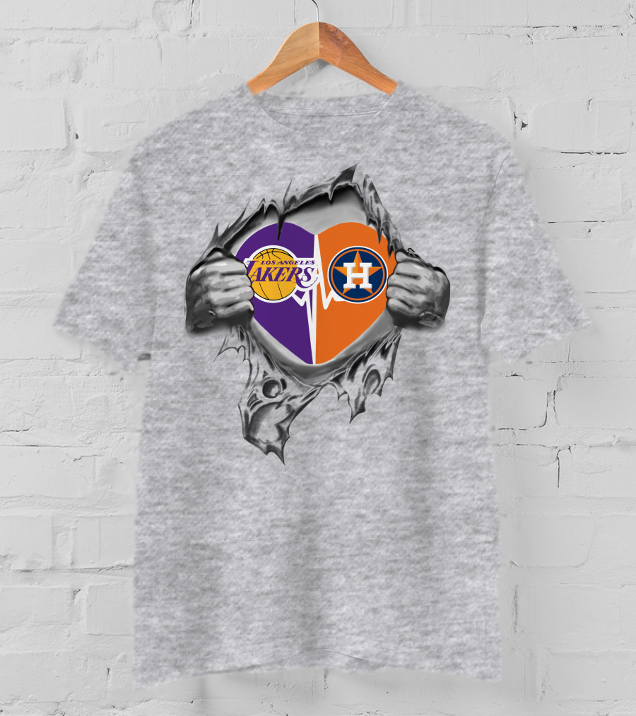 Los Angeles Lakers Houston Astros Heart T-Shirt