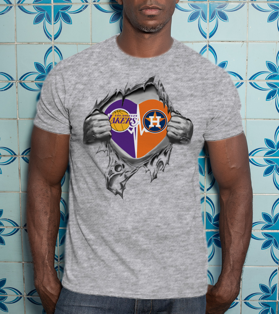 Los Angeles Lakers Houston Astros Heart T-Shirt