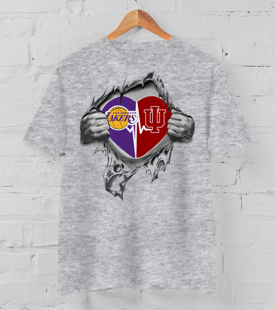 Lakers Los Angeles Indiana Hoosiers Heart Split Fan T-Shirt