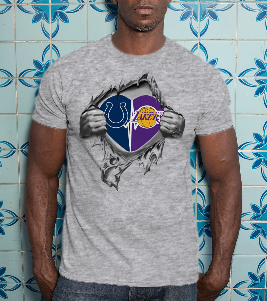 Lakers Indianapolis Colts Heart Design Los Angeles Lakers Logo Indianapolis Colts T-Shirt