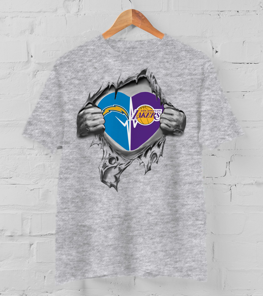 Lakers Los Angeles Chargers Heart Design With Logos T-Shirt